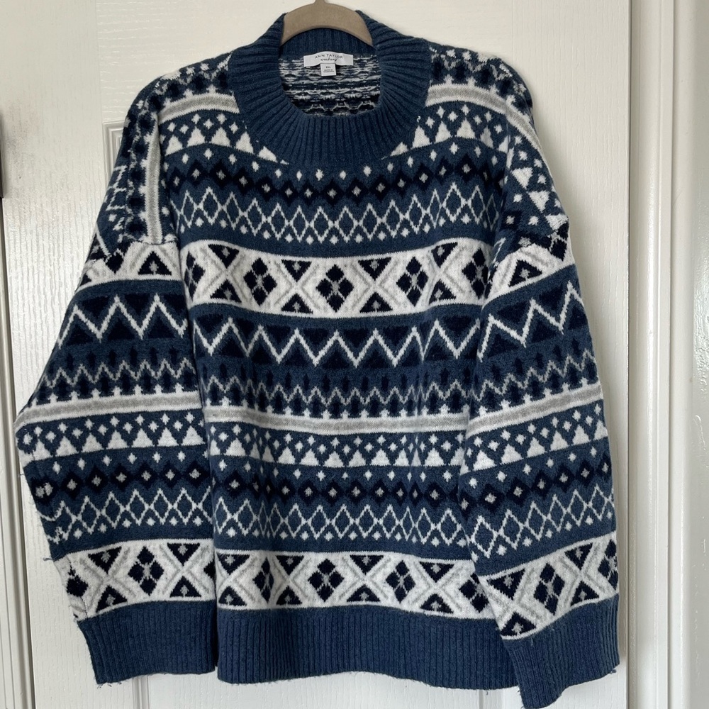 Ann Taylor Weekend Fair Isle Sweater in Blue, XXL